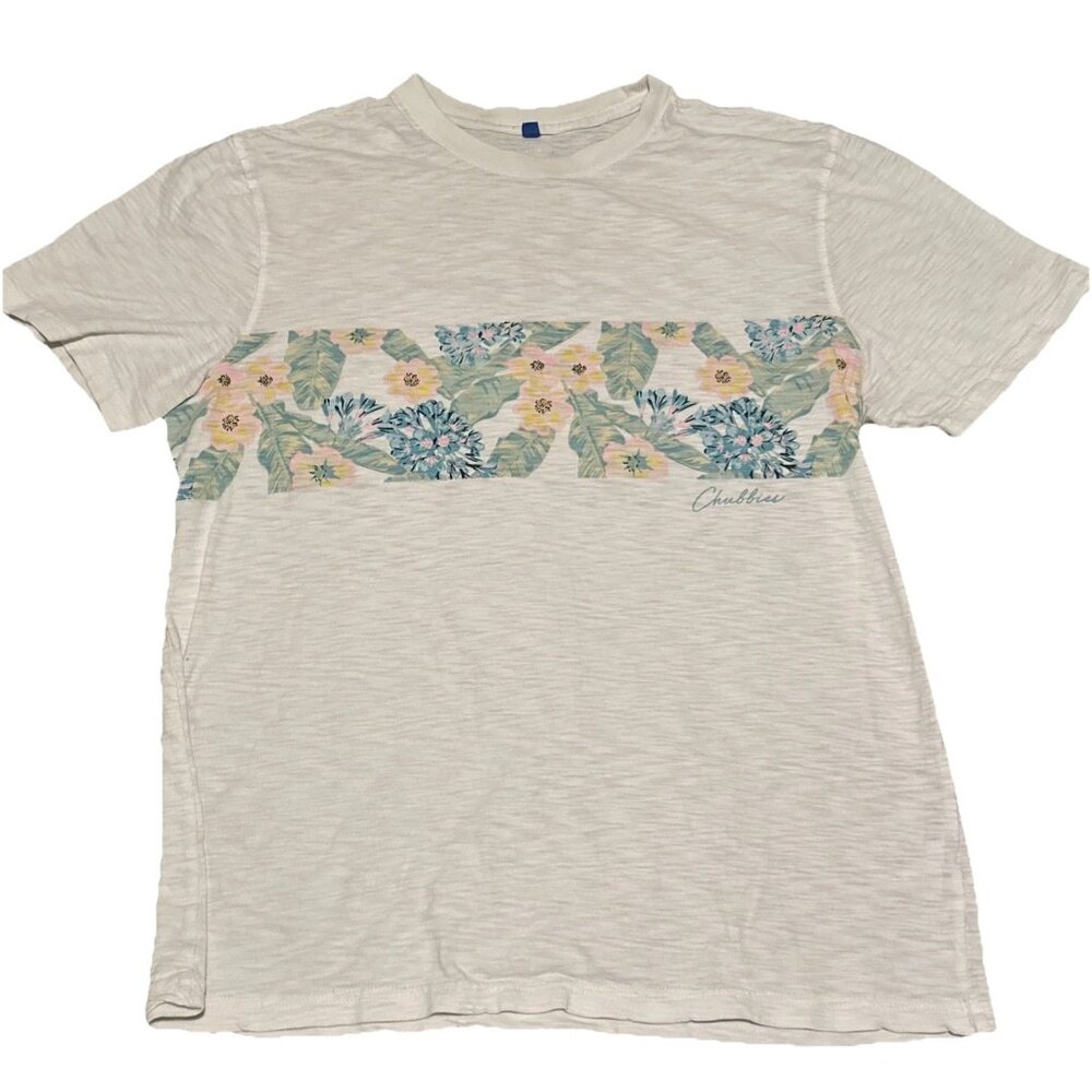 Chubbies Flower Stripe White Graphic T-Shirt Men’s XL 100% Cotton Weekend Tee